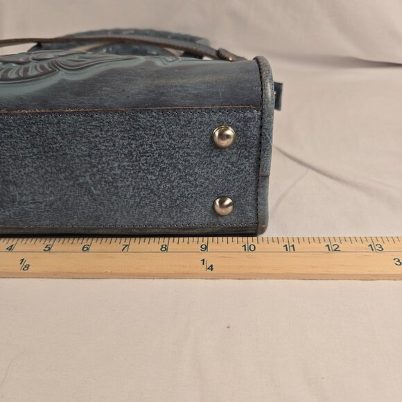 Patricia Nash Blue Leather Embossed Floral Satchel Crossbody Handbag - Picture 11 of 16